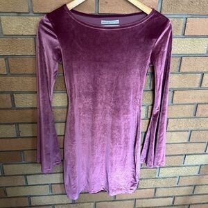 Urban Outfitters Flare Long Sleeve Pink Velvet Mini Dress Size XS